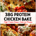 Golden baked one pan chicken parmesan with garlic parmesan sauce and melted cheese over seasoned chicken breasts.